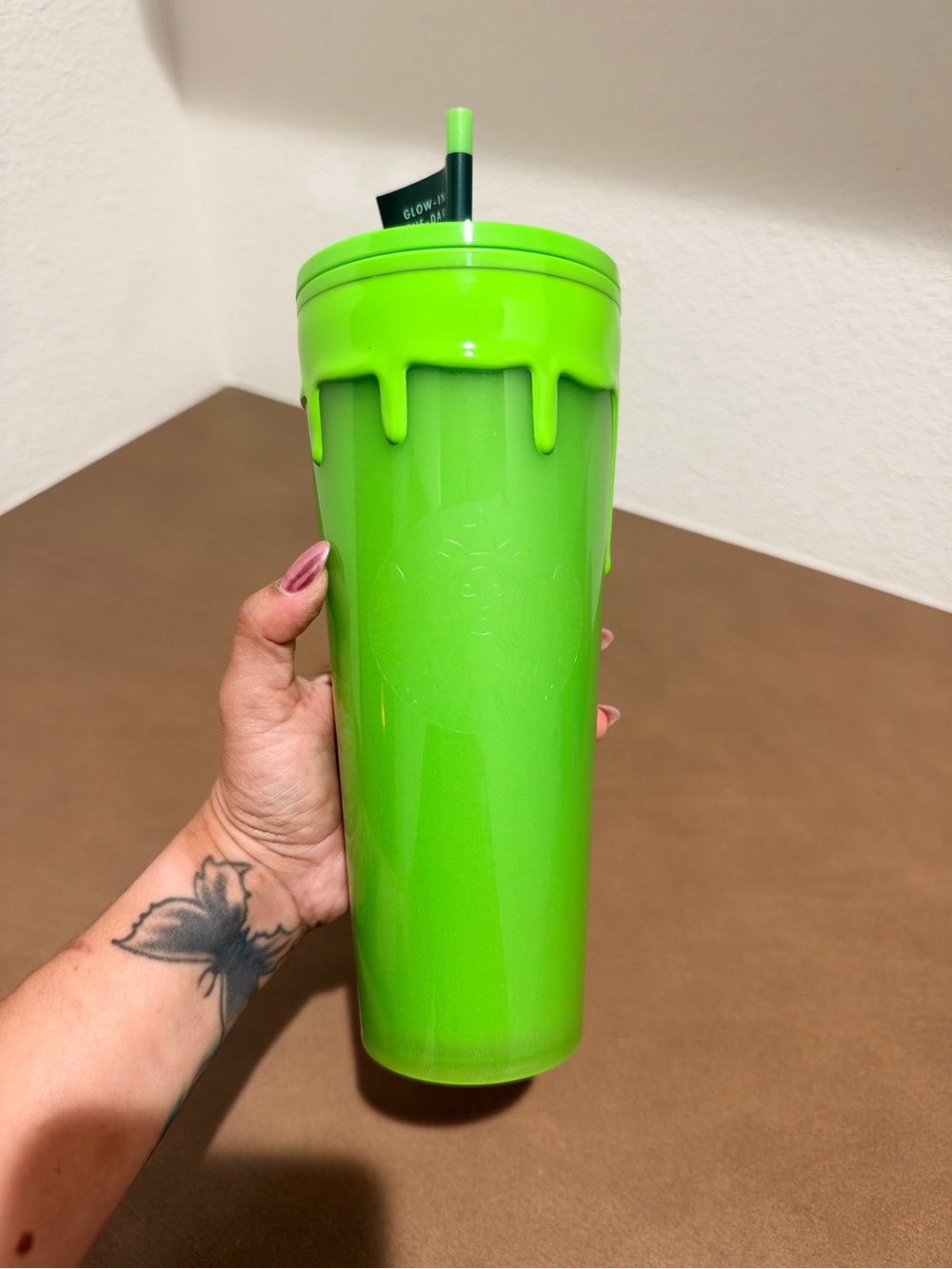 Starbucks Glossy Neon Green Drip Logo Tumbler with Straw
